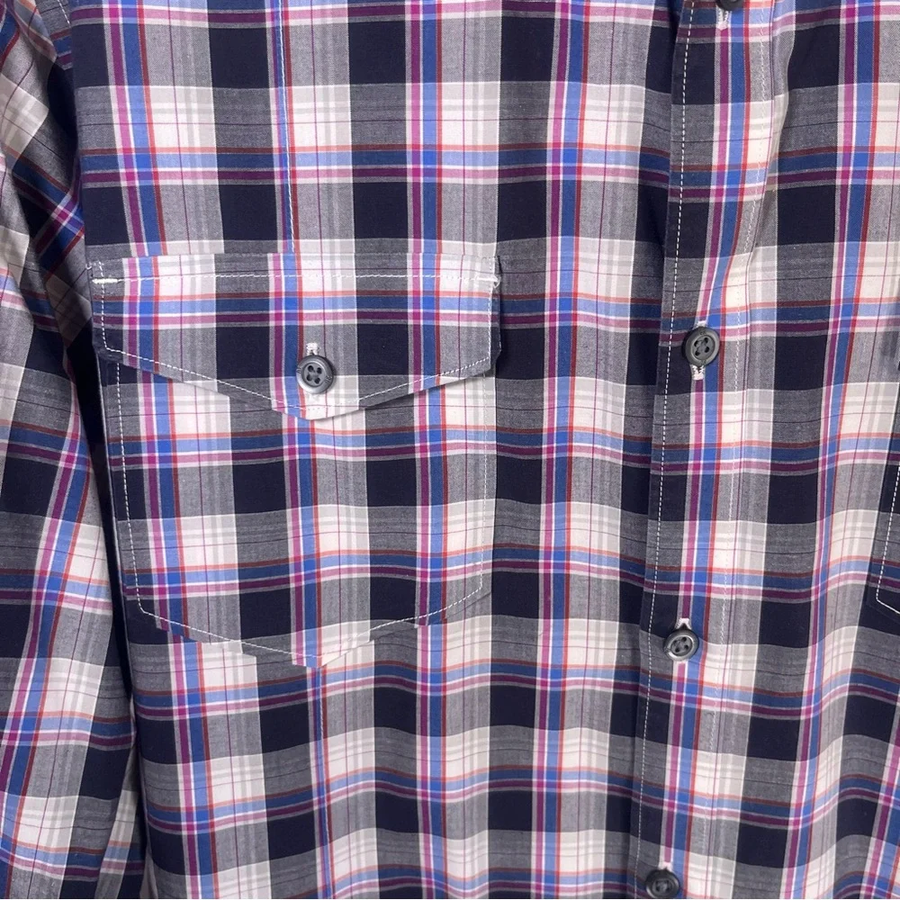 Banana Republic Men’s Plaid Long‎ Sleeve Slim Fit Button Down Navy & Red Large